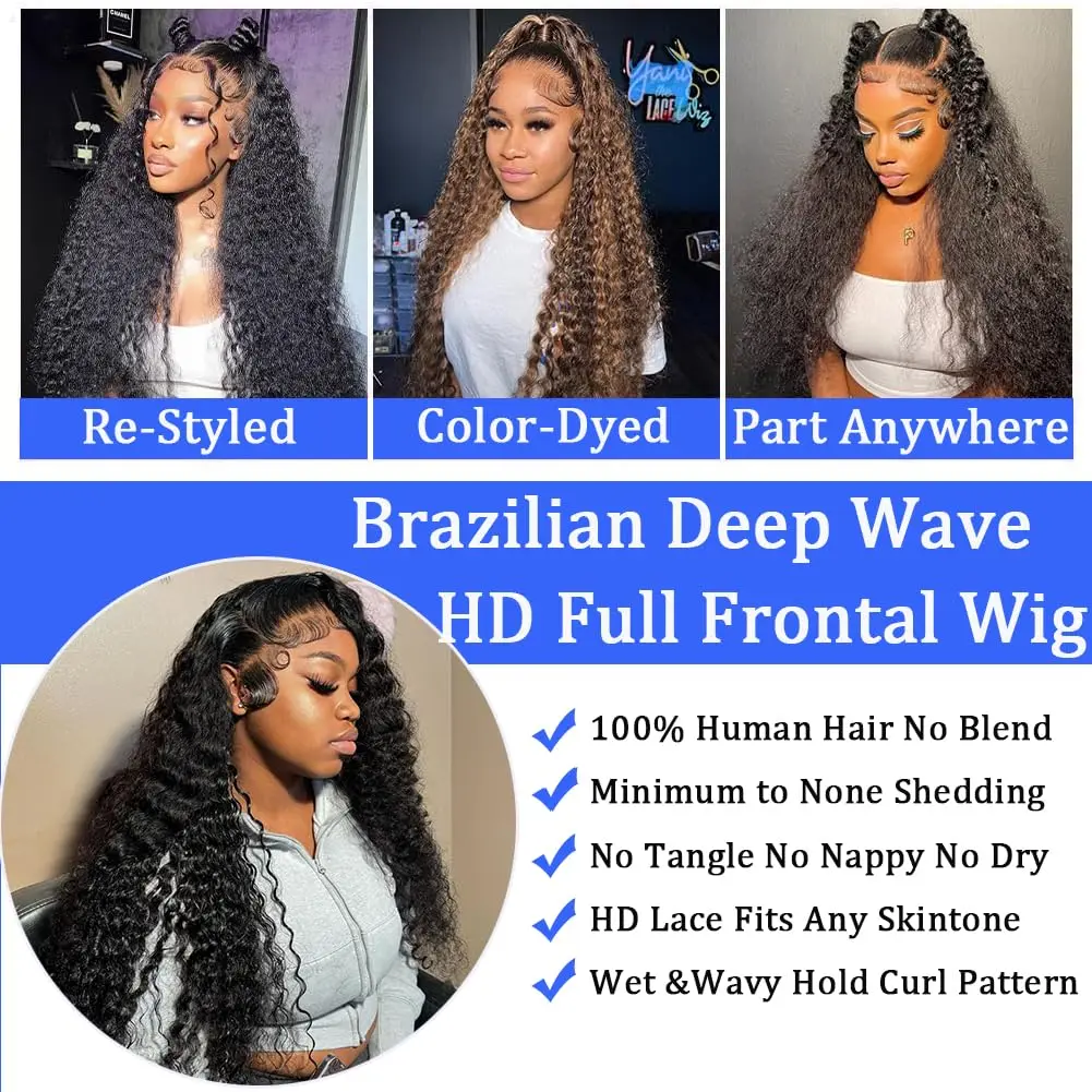 250% Density Wigs Human Hair Loose Deep Wave Wig 34 Inch Deep Wave Lace Front Wigs Human Hair Pre Plucked Pre Cut Glueless Wig