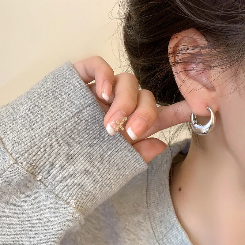 Metallic Punk Oval Hoop Earrings