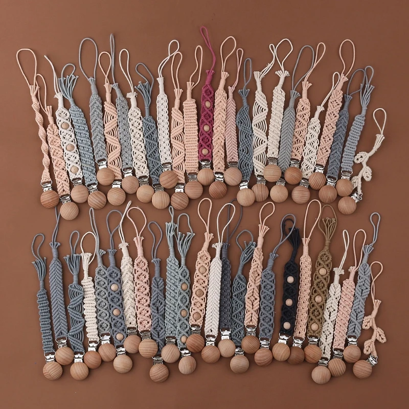 Baby Pacifier Clip Woven Cotton Rope Pacifier Chain Dummy Clip Nipple Holder Kids Teether Anti-drop bpa free vintage crochet baby pacifier clip chain woven cotton rope handmade beech wood diy dummy nipple holder pacifier chain