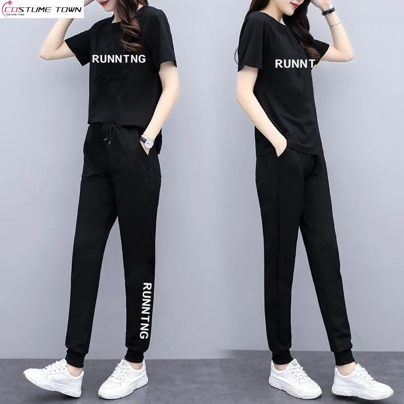 Fashion Women's Set 2024 Spring/Summer New Casual Large Korean Loose Pants Short Sleeve Two Piece Set