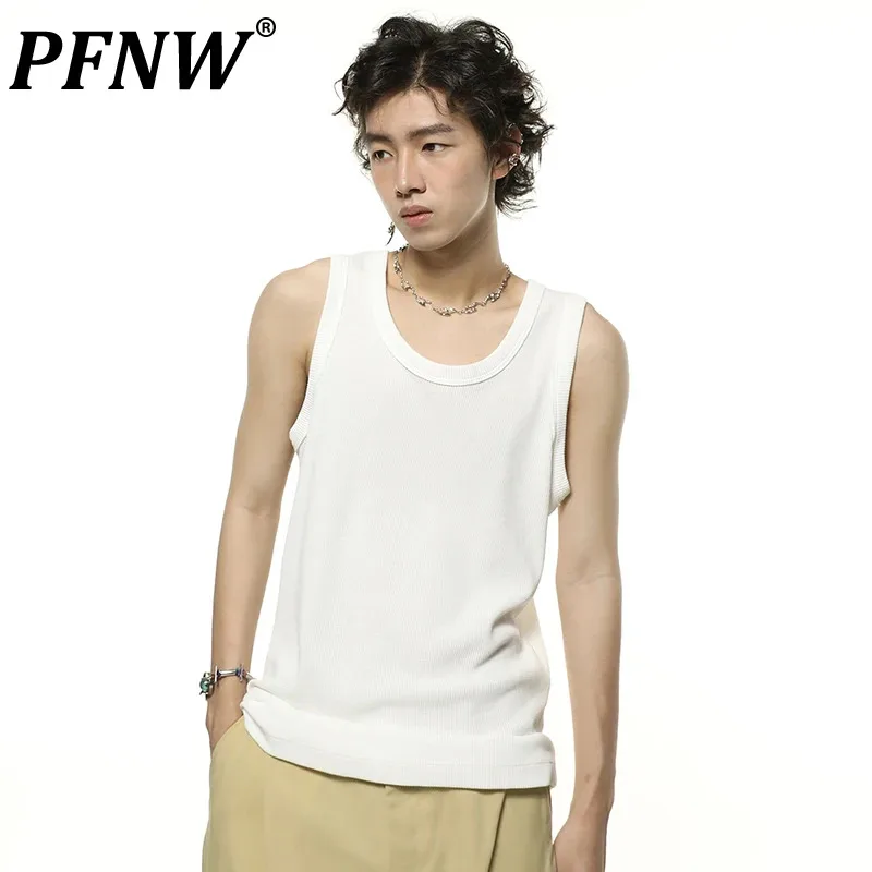 PFNW 남성용 다용도 단색 니트 스웨트 조끼, 심플한 민소매 라운드넥 캐주얼 베이스 셔츠, 가을 2024 트렌디, 28W4000 Best5 PFNW 남성용 다용도 단색 니트 스웨트 조끼, 심플한 민소매 라운드넥 캐주얼 베이스 셔츠, 가을 2024 트렌디, 28W4000 Best5