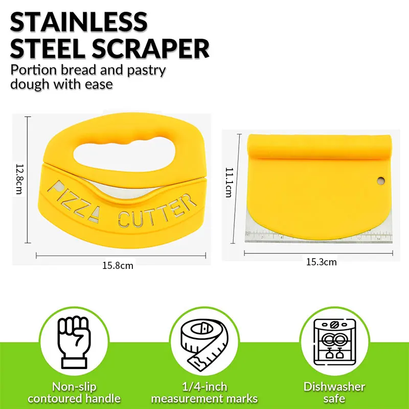 Dough Scraper Baking Tool Dough Cutter Baking Accessories Cake Scraper Bench Scraper For Baking Stainless Steel Dough Cutter and Scraper Tool Food Chopper Pizza Cutter Multi-Purpose Kitchen Gadgets
