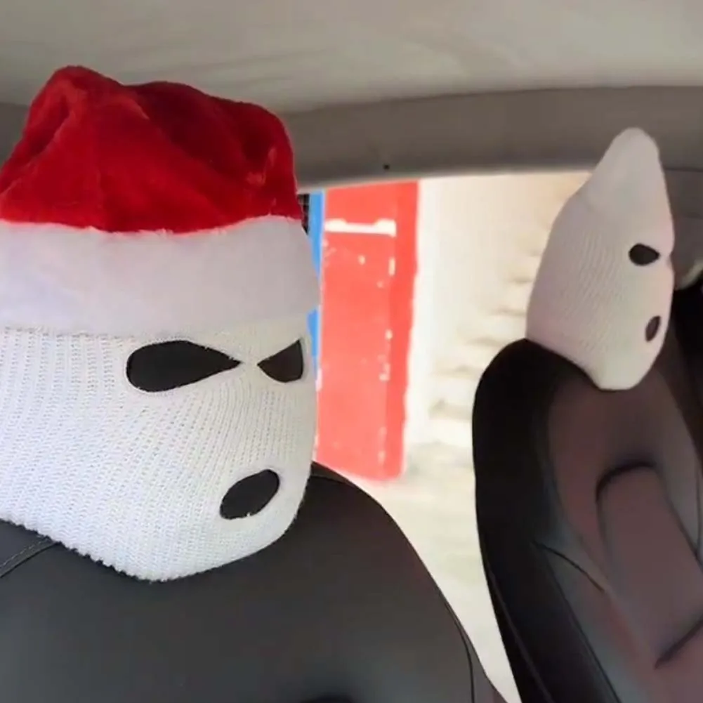 Universal Car Seat Headrest Cover Balaclava 3Hole Full Cover Halloween Christmas Funny Car Decoration for Tesla BMW Benz Nissan car headrest