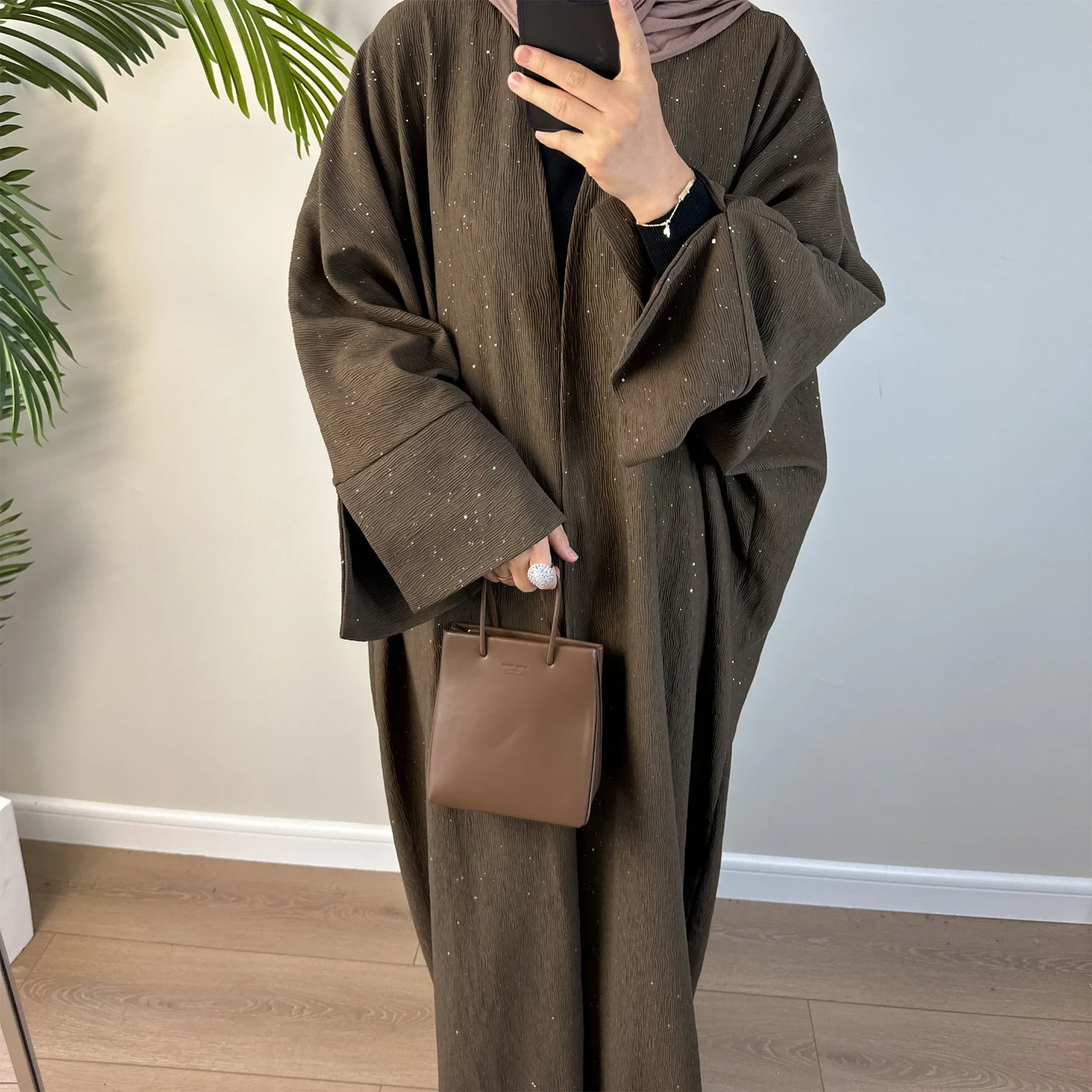 Kimono Abaya for Women Muslim Winter Clothes Ripple Wrinkle Glitter Abayas Dubai Autumn Turkey Long Dresses Islam Outfit Kaftan