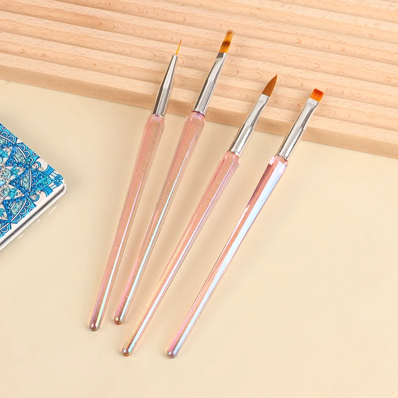 4PCS Plastic UV Gel Nail Brushes Set DIY Nail Art Liner Brush Stripe Pattern Painting Brush Kits Extension Drawing Carving Pen