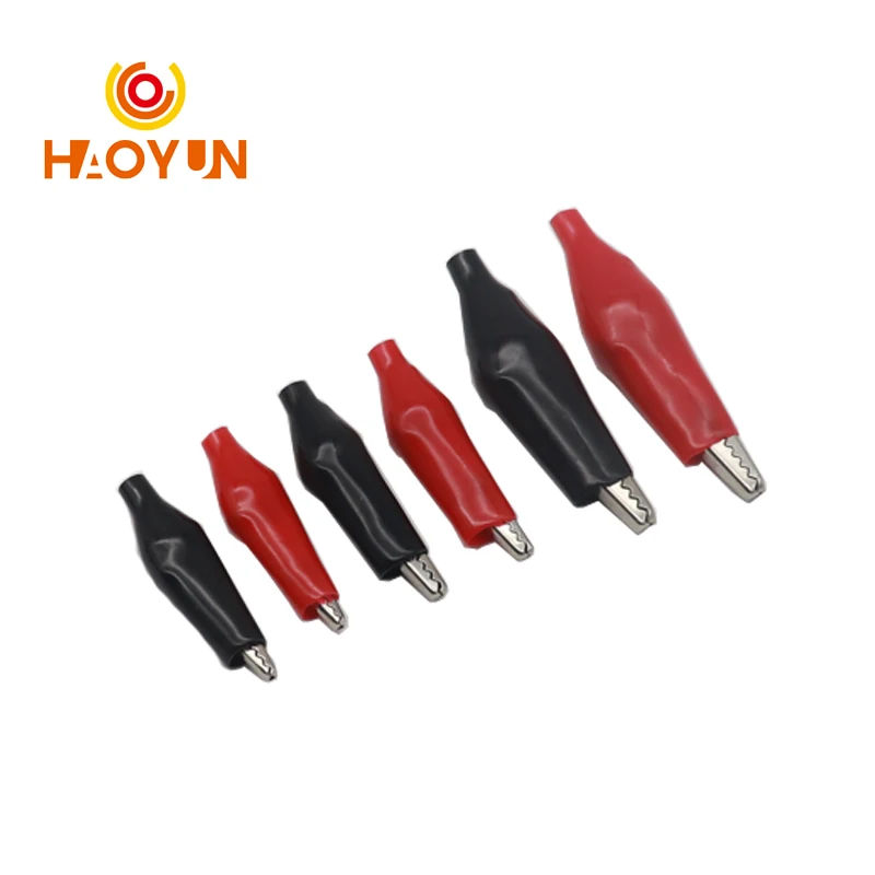 Metal Alligator Clip Crocodile Electrical Clamp Testing Probe Meter Black Red with Plastic 10PCS 28MM 35MM 45MM