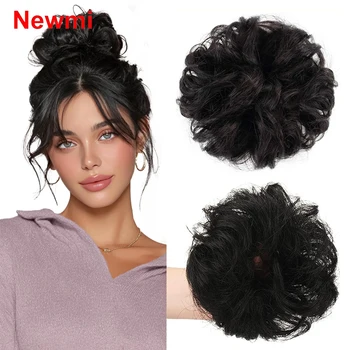 Estensioni della coda di cavallo del panino dei capelli umani al 100% Posticci del panino dei capelli umani Posticci naturali neri ondulati arruffati Updo Chignon per le donne