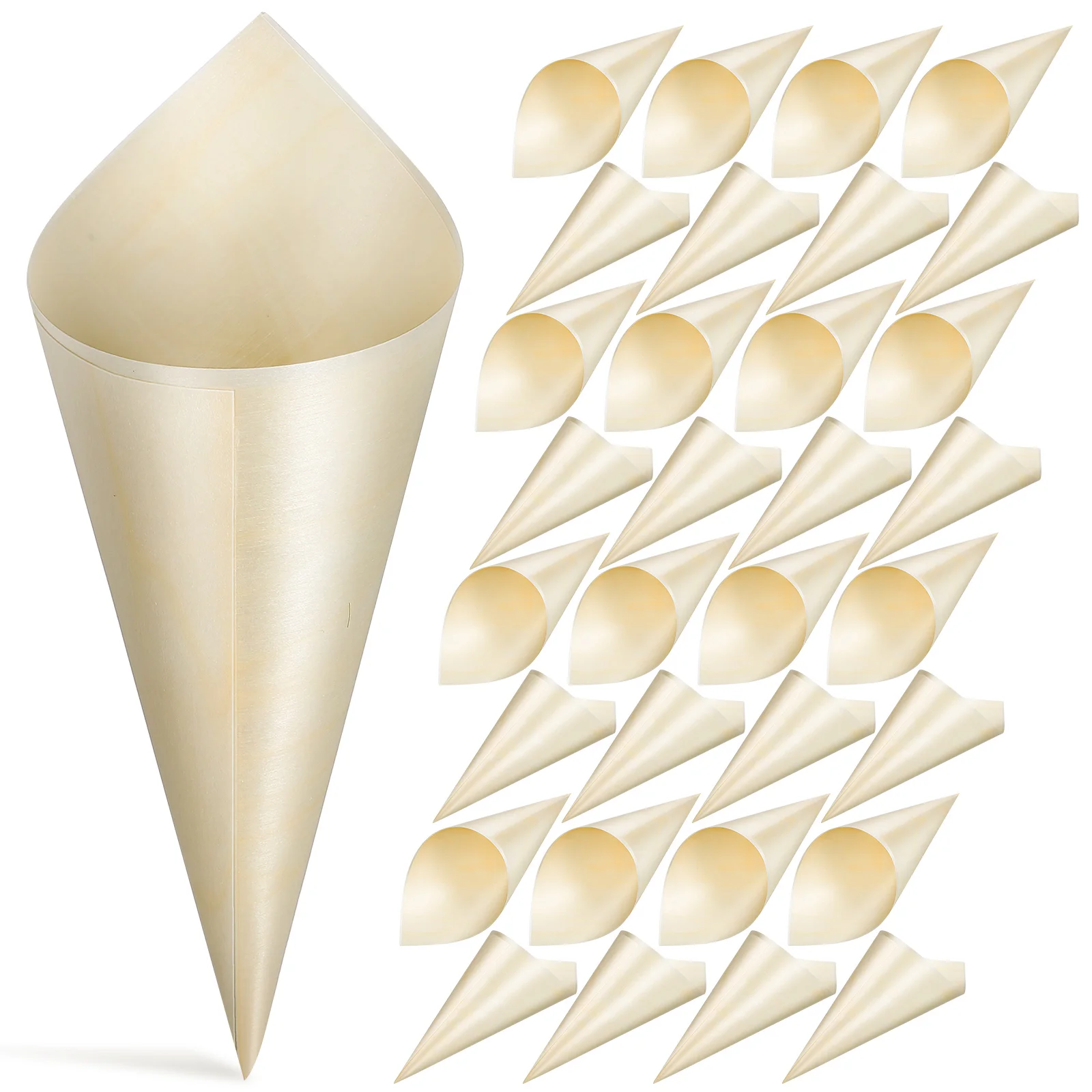 

Wood Tasting Cones Food Cones Disposable Ice Cream Cone Packaging Container For Home Parties Buffets Parchment Rolls