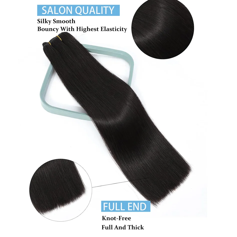 Clip In Hair Extension 100% Natural Human Hair 1B Dark Brown Clip-On HairPiece Full Head 14-26 Inch 120Grams For Salon Supply