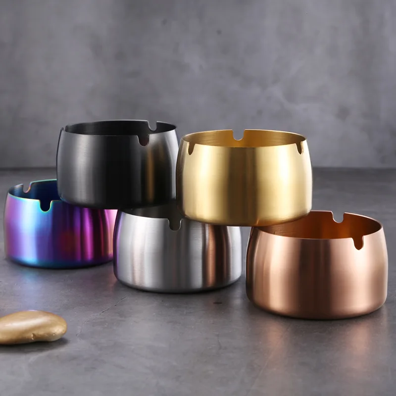 Cigarettes Ashtray Stainless Steel Round Shaped Decorative Tabletop Cigarettes Ash Holder For Home Bedroom Office Tabletop