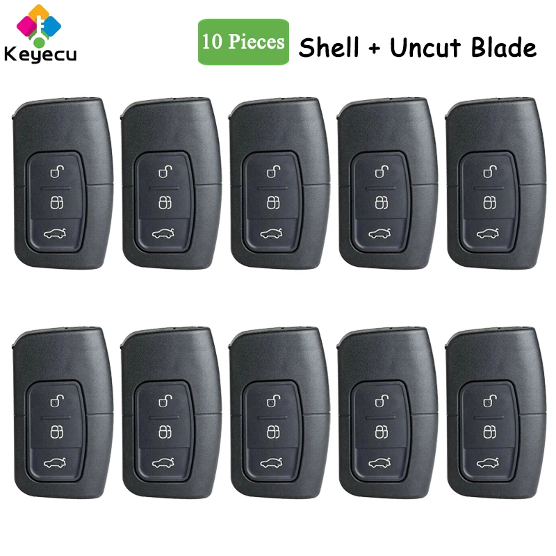 

KEYECU 10 шт. смарт-пульт дистанционного управления автомобильный ключ корпус с необработанным лезвием 3 кнопки брелок для Ford Focus Mondeo Galaxy Kuga S-Max