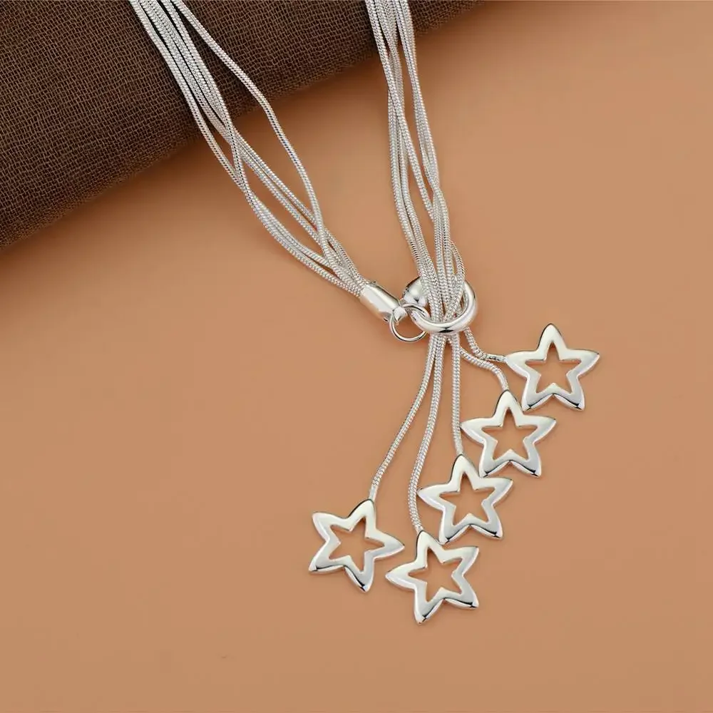 45cm 925 Sterling silver Star chain necklace jewelry lady wedding Women cute Charms fashion Christmas gift