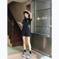 Women's Black Denim Jumpsuit Shorts Summer Playsuit Rompers Vintage Overalls Cargo Pants for Girl Teenage Student Clothes - Image 3