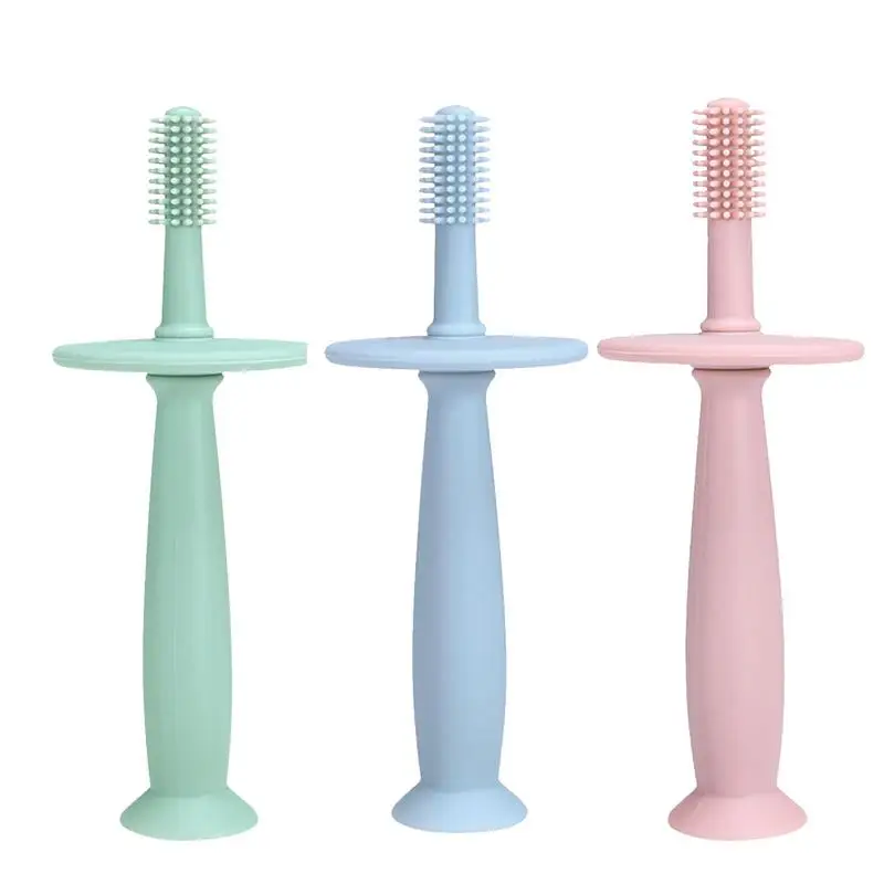 Infant Toothbrush 360Baby Toothbrush With Suction Base Soft Toddler Teether Silicone Teething Toys/Pacifier Gum Massagers For