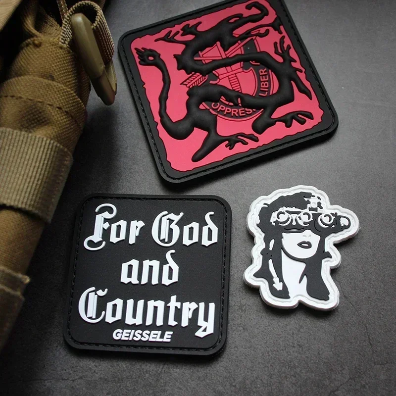 

3D PVC Hook & Loop Patches Glue Morale Badge on Clothes Noctilucence for God and County Tactical Sticker for Backpack Applique