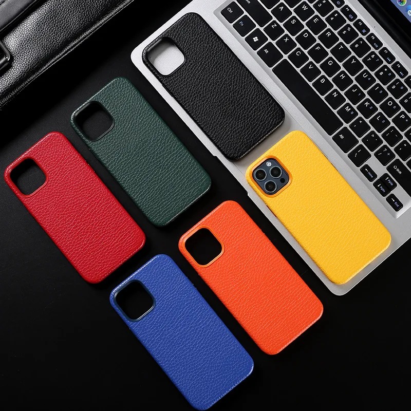 

Тонкая задняя крышка из воловьей кожи для iPhone 12 Pro Max 12 Mini, деловые модные чехлы с полными краями и металлическими кнопками