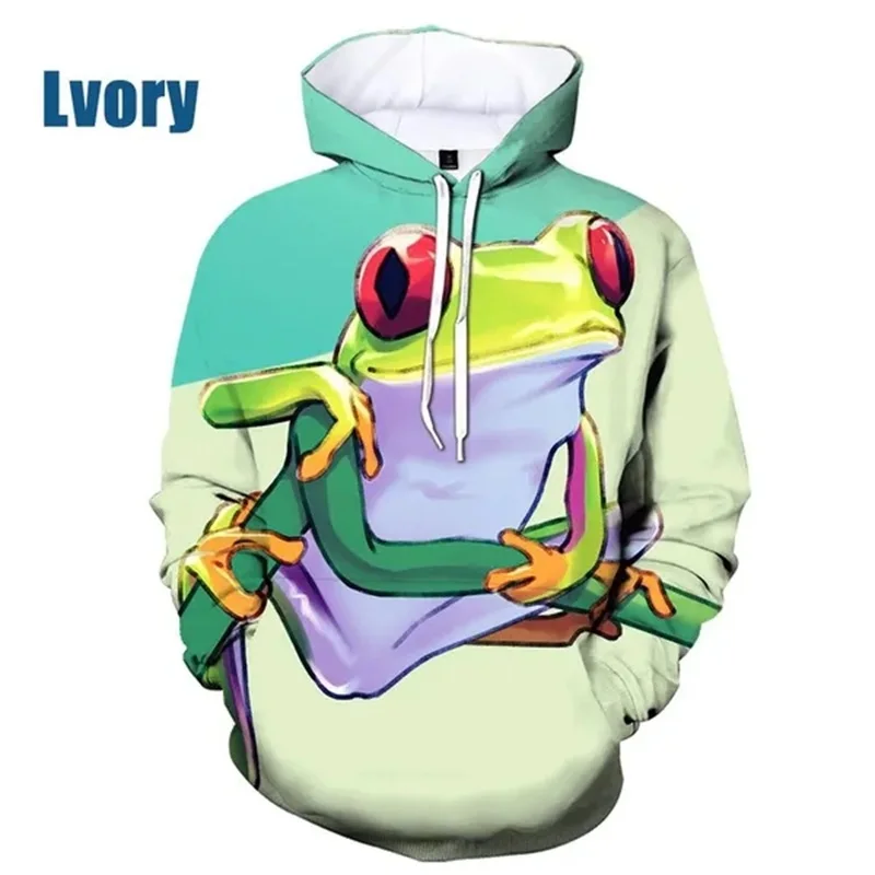 thumbnail image 1 of Sudadera con capucha para hombre, con estampado 3D de rana, con estampado de animales, informal, de talla grande, con estampado completo, 1 of 5