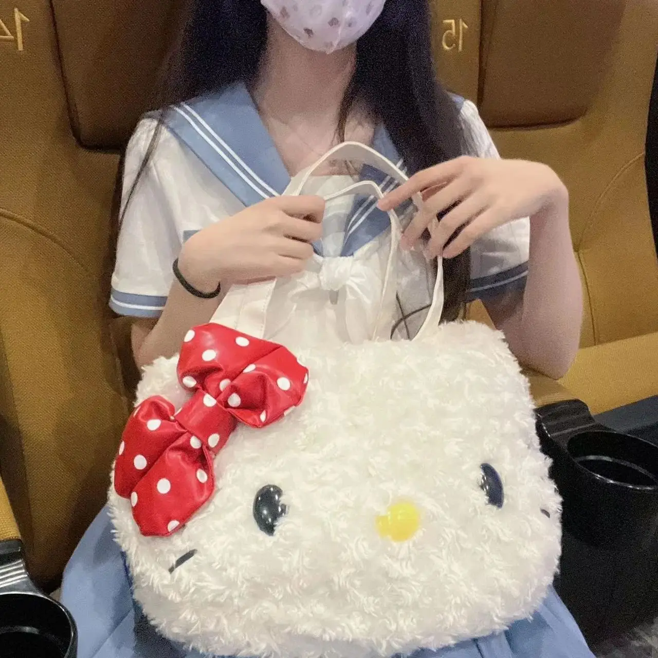 

Sanrio Hello Kitty Plush Bags Cute Bow Backpack Women Japanese Fashion Y2k Female Cartoon Luxury Shoulder Bag Kawaii Girl Bag