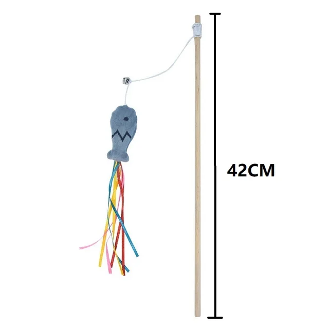 Fashion Cat Wand Toy Natural WoodenTeaser Wand for Cat Interactive Elastic String Cat Stick Pole Toy for Indoor 2