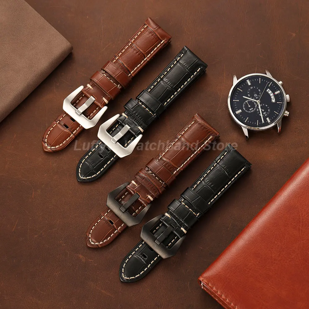 Men's Genuine Calfskin Leather Watch Strap - Durable & Comfortable Embossed Design