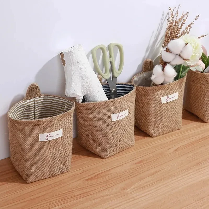 2Pcs Cotton And Linen Fabric Storage Bag Wall Hanging Storage Bag Hanging Pocket Behind The Door Dormitory Mini Cloth Bag 2