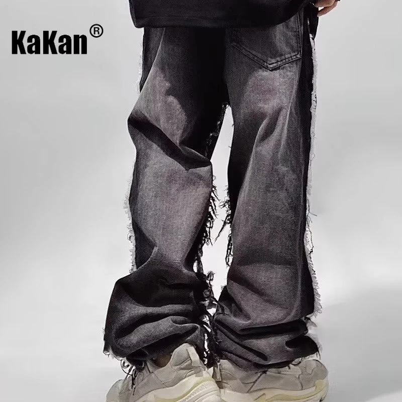 Kakan - Europe and The United States New Retro Do Old Jeans Men's, High Street Tide Brand Loose Straight Jeans K27