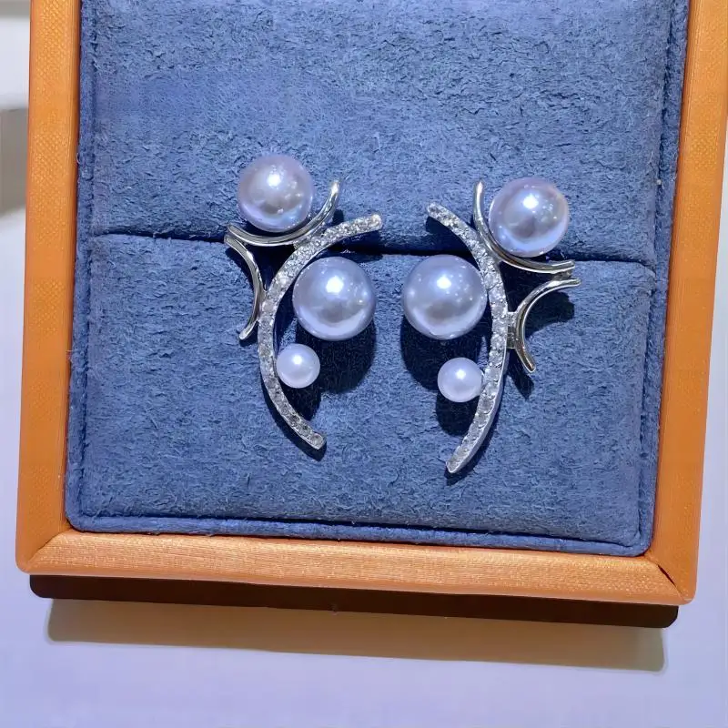 

New Style 3-7mm Akoya Seawater Silver Blue Pearls Floret Shape Stud Earrings Fine 925 Sterling Silver Fashion Women's Jewelry