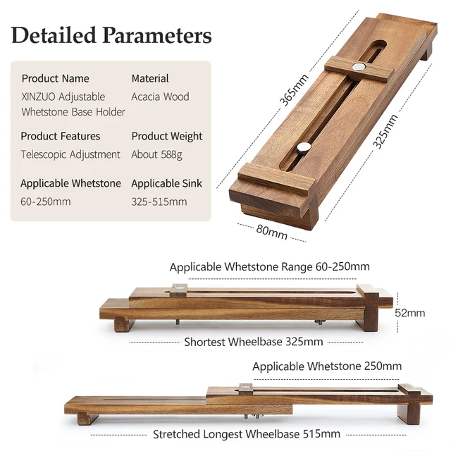XINZUO Acacia ไม้ Whetstone ฐานปรับ Telescopic Solid มีด Sharpening Block สําหรับมีดครัว 2