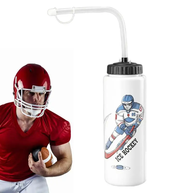 1L Ice Hockey Water Bottle With Straw Leak-Proof Large Capacity Ice Hockey Water Bottle Football Bottles Sports Gear