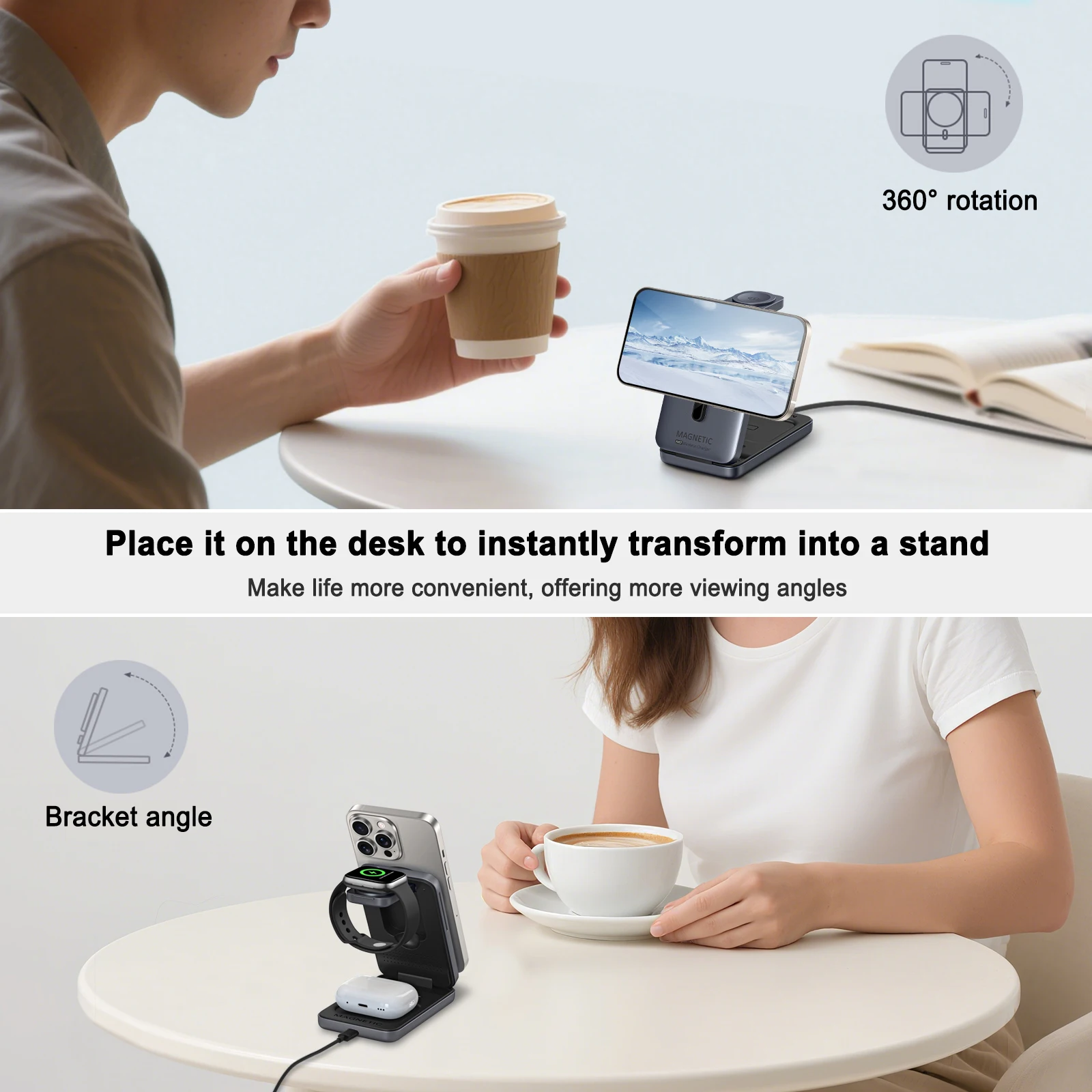 3 in 1 Magnetic Wireless Charger Station Stand for iPhone 17~12 Pro Max Apple Watch 11/10/9/8/7/6 Airpods Pro 3/2 Fast Charging