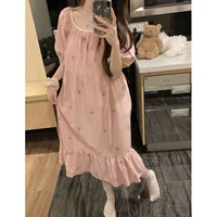 Sweet Princ Sle Floral Print Sp Dr Women's Summer Loose Long Skirt Home Clothes Can Be Worn outside ort Sve