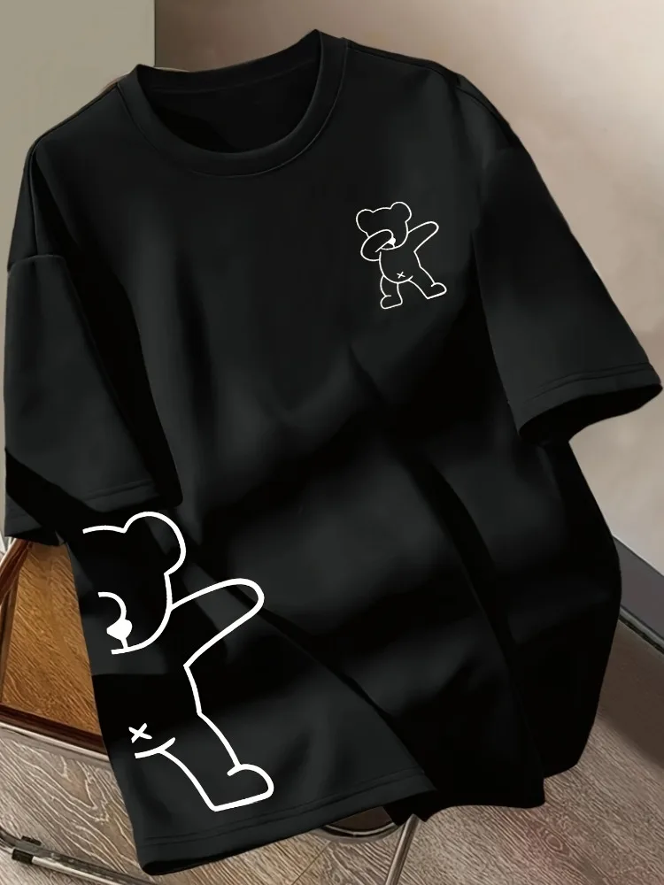Cartoon Bear Print Casual Round Neck Women's Short-sleeved T-shirt Soft and Comfortable Suitable for Spring Summer and Autumn