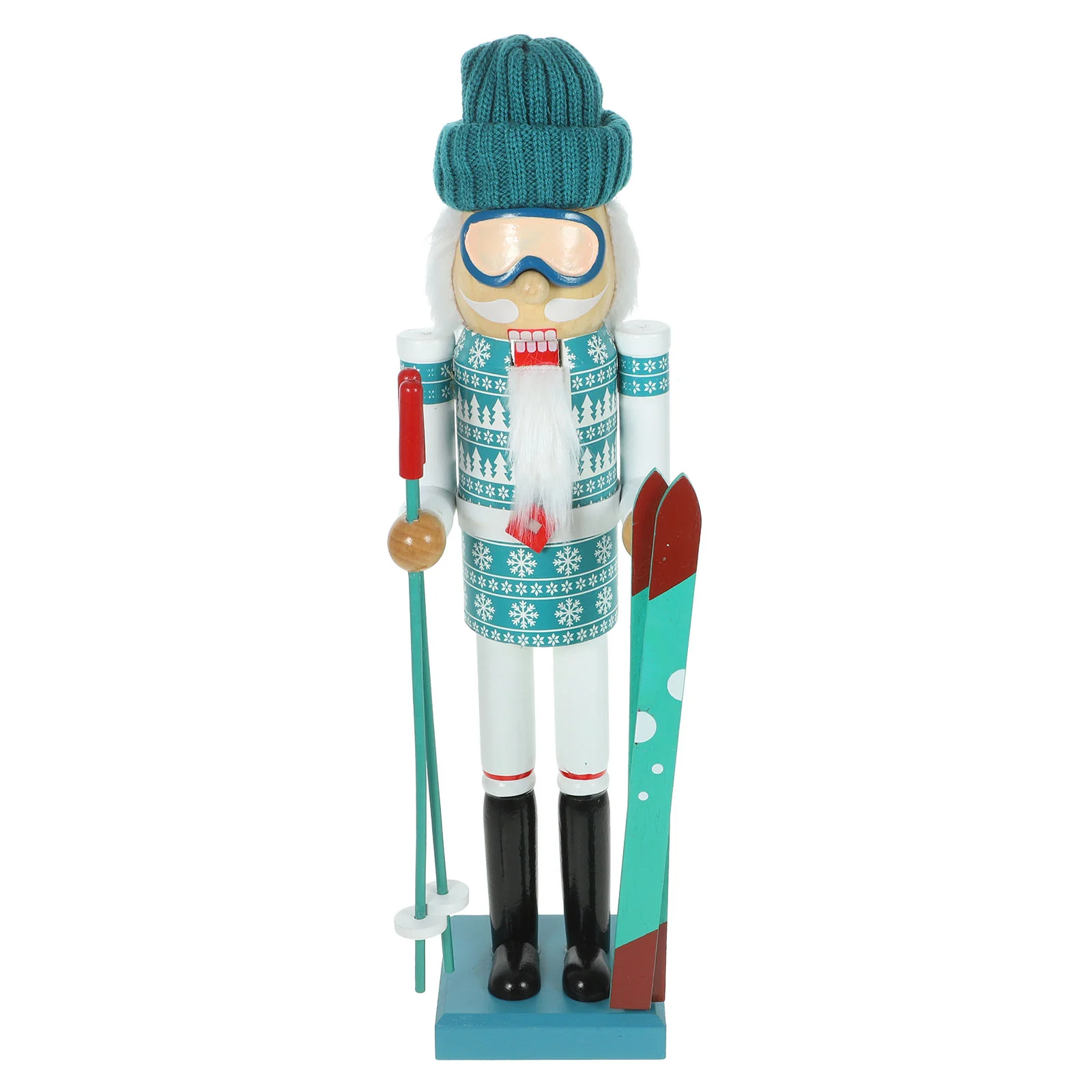 

Christmas Ski Instructor Man Santa Nutcracker 38Cm Wooden Skiing Nutcracker Puppet Ski Sticks Xmas Themed Holiday Nut