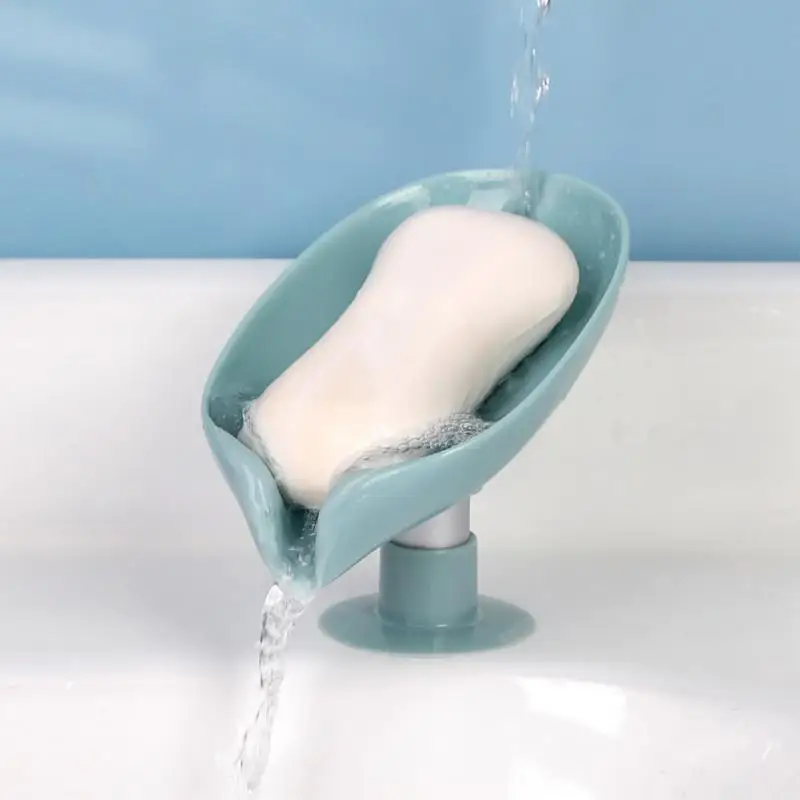 Self-Drain Box Soap Dish Leaf Shape Soap Suction Cup Bathroom Soap Sponge  Holder