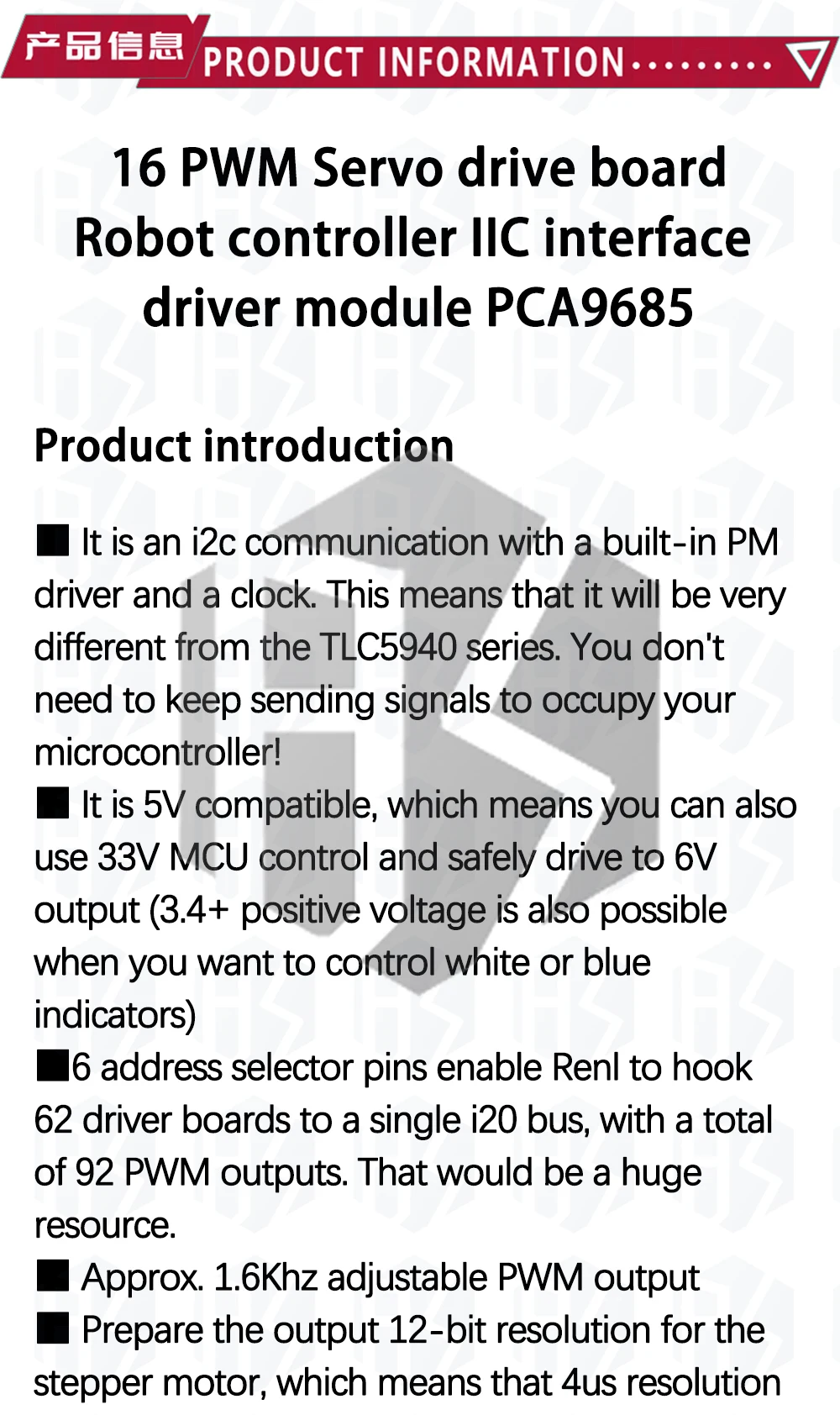 1~5PCS EGBO 16-Kanal 12-Bit PWM/Servo-Treiber-I2C-Schnittstelle PCA9685 Modul Raspberry Pi Shield Modul – Detail 28