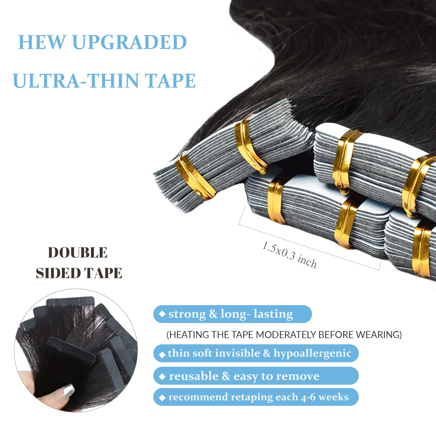 وصلات شعر جسم ريمي برازيلي للنساء ، لحمة جلد ، غرا...