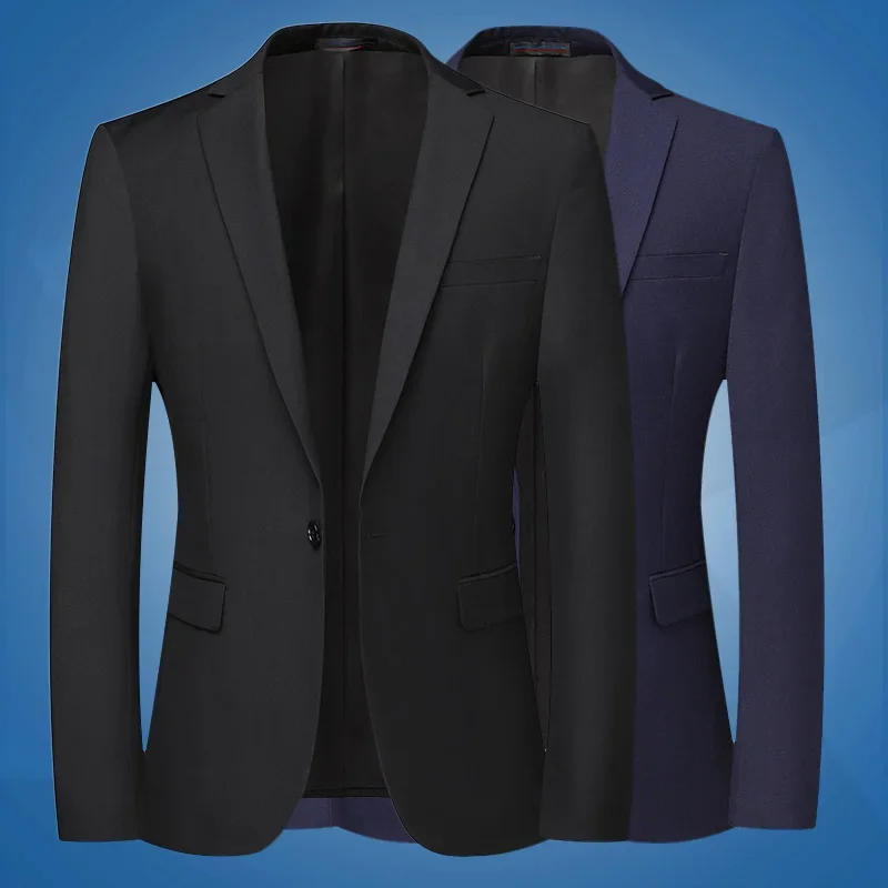 Blazer New Men's Fashion Business Solid Color British Style Professional Work Groom Wedding Dress Best Man Blazer Jacket 3