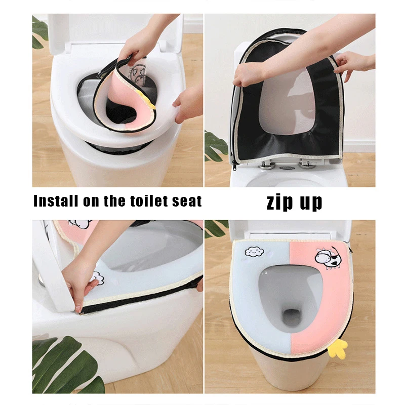 Winter Warm Toilet Seat Cover Cute Cartoon Toilet Seat Cushion Universal Waterproof Zipper Closestool Mat Bathroom Accessories 5