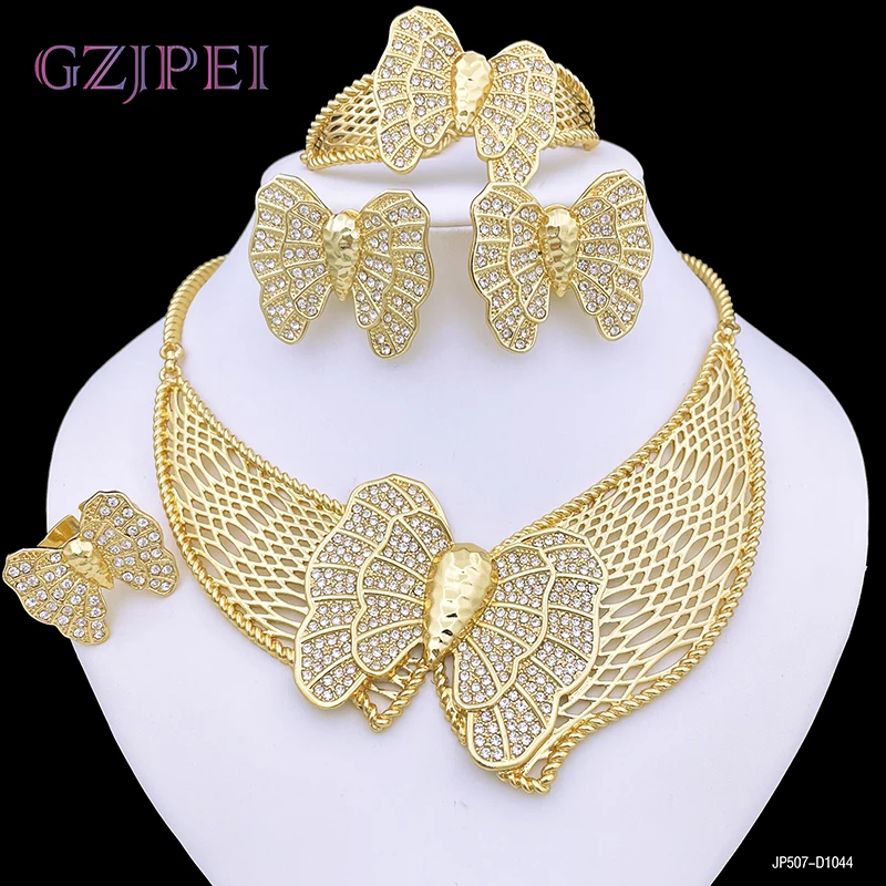 

Dubai Gold Color Jewelry Sets Butterfly Necklace Earrings Set Jewelry 18k Gold Plated Bride Women Wedding Party Accessories