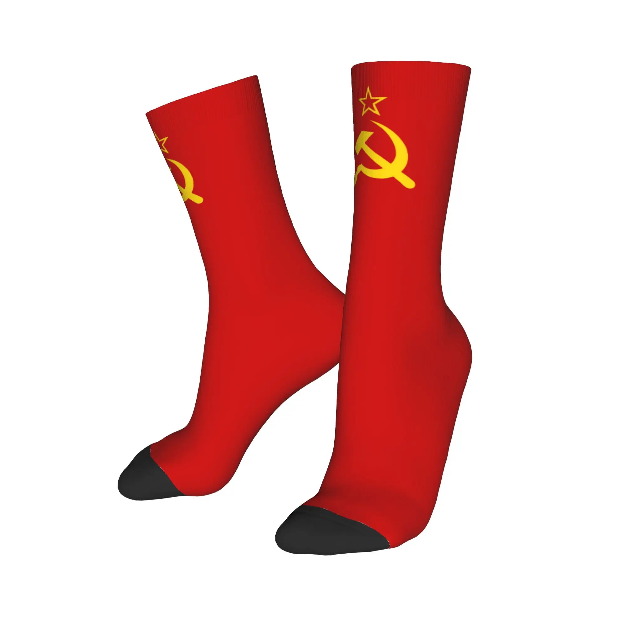 Retro Soviet Flag Crew Socks - Warm Fashionable Hammer and Sickle Design