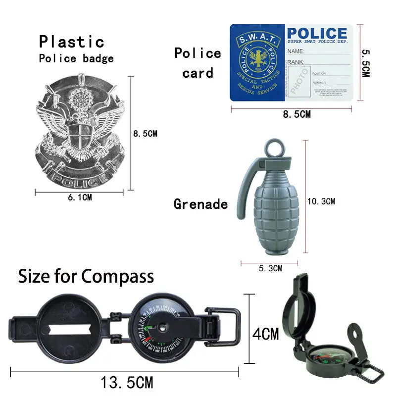 Police Cosplay Costumes for Boys Girl, Police Toys, Policeman, Compass, Whistle, Badge, Carnival Costume Props, Halloween
