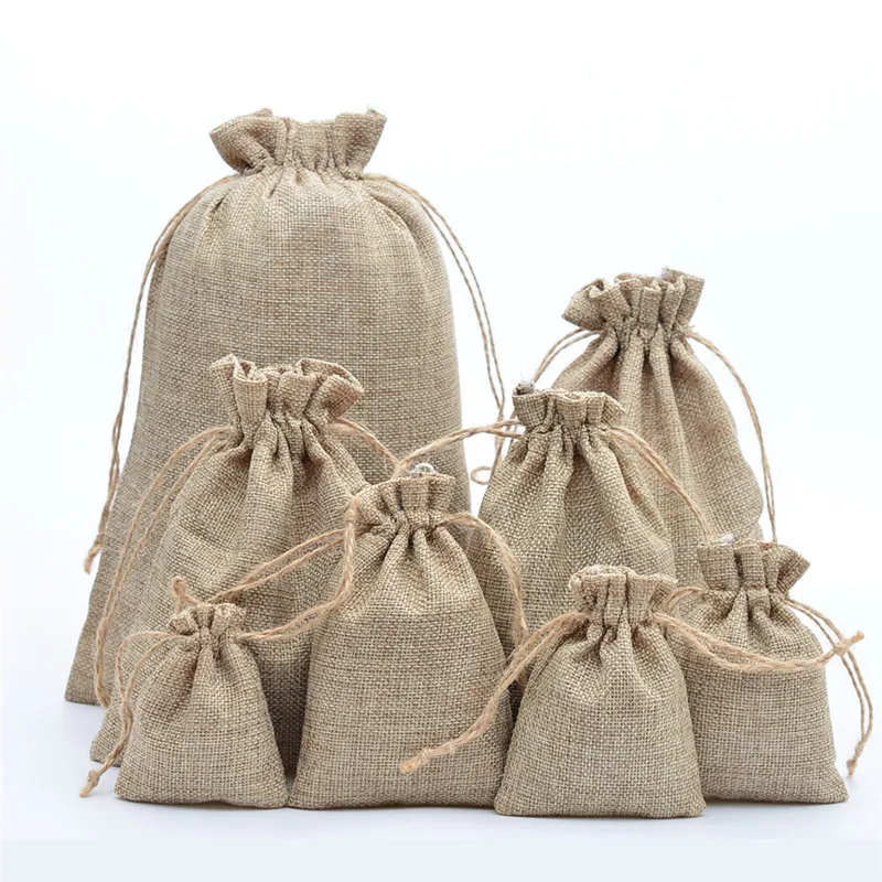 Vintage Retro Drawstring Jute Burlap Gift Bags Christmas Halloween Wedding Birthday Party Festival Supplies Candy Chocolate