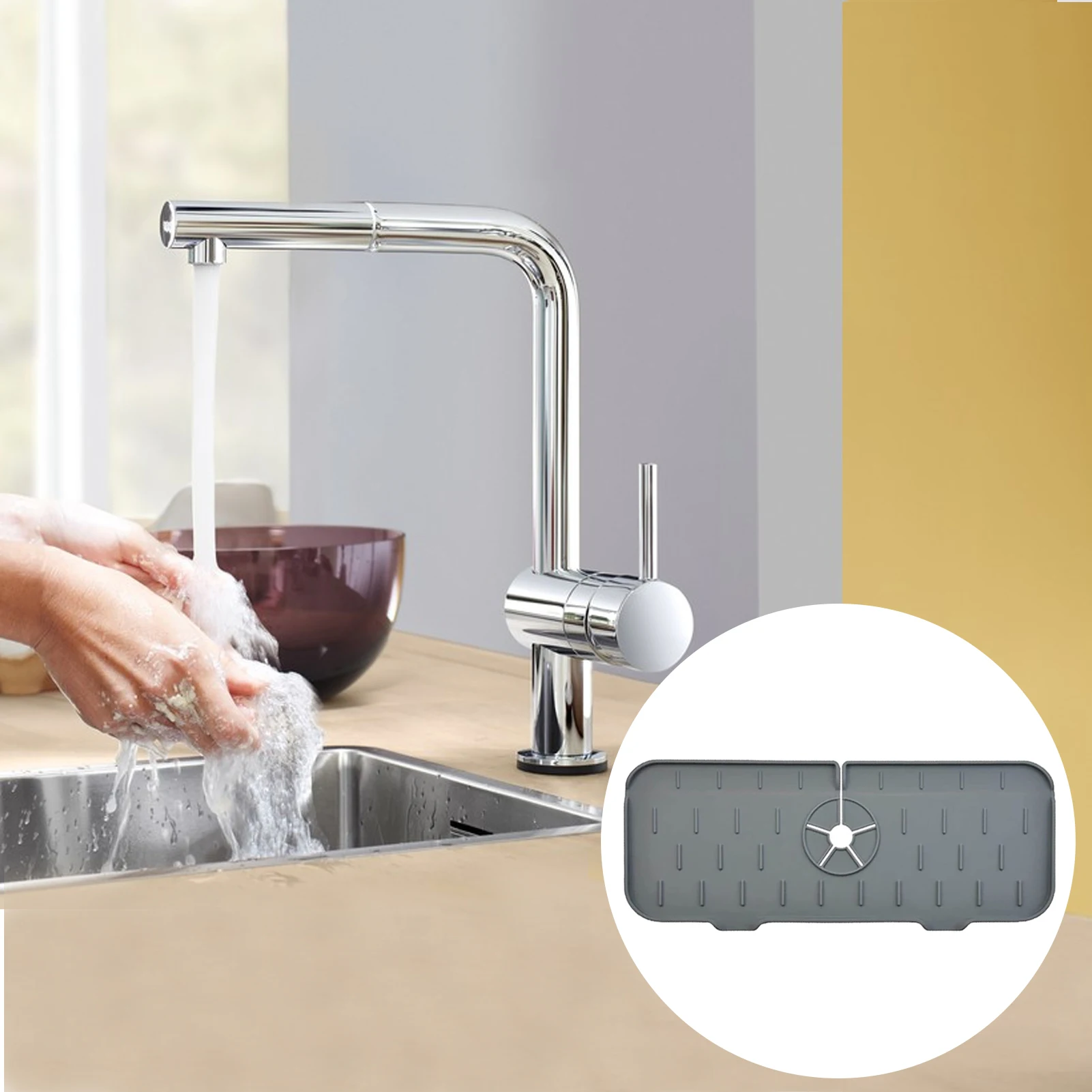Kitchen Sink Silicone Faucet Pad Faucet Handle Drip Catcher Tray Sink Splash Guard Drain Mat Sponge Soap Holder Kitchen Gadgets