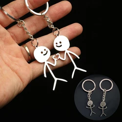 Funny Middle Finger Stickman Keychain Cute Trend Metal School Bag Car Key Pendant Couple New Trinket Gift Keyrings