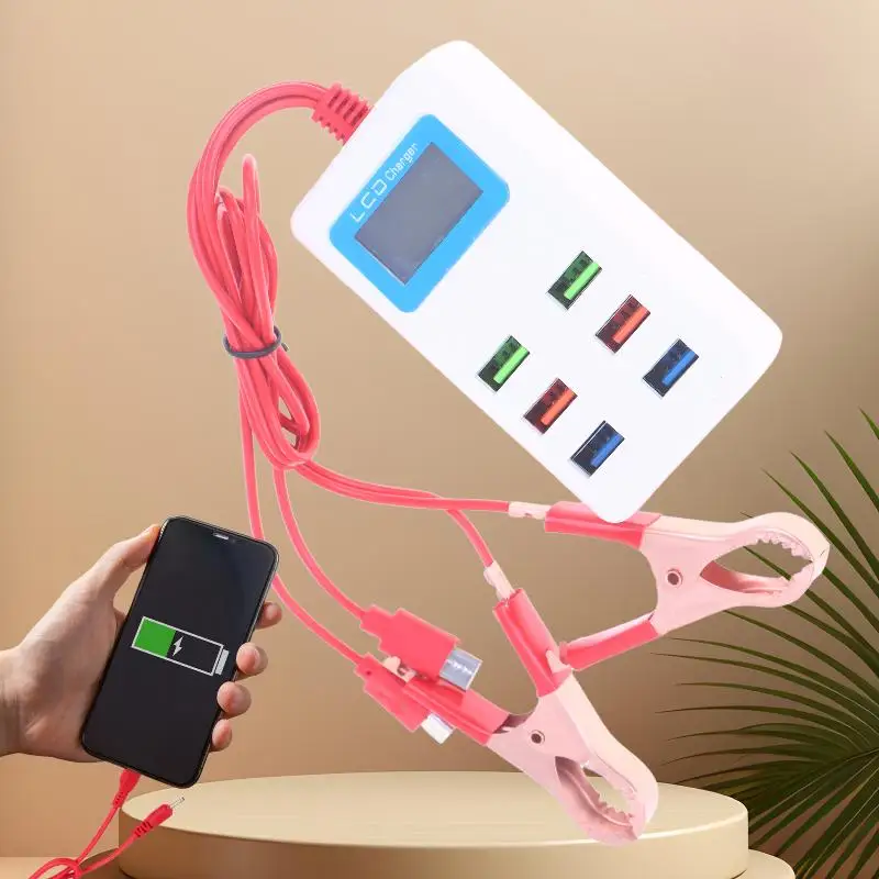 1Pcs 12-24V Universal 6USB With LCD Clip  Charger Multifunctional Clamp Charger For Mobile Phone Quick Charge DIY Accessories