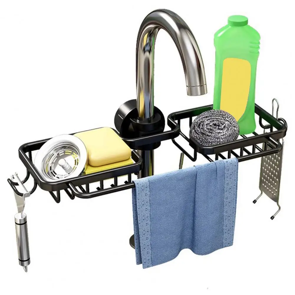 

High Load-bearing Sink Organizer Sink Faucet Organizer with Hook for Fast Drying Easy Installation Strong for Kitchen