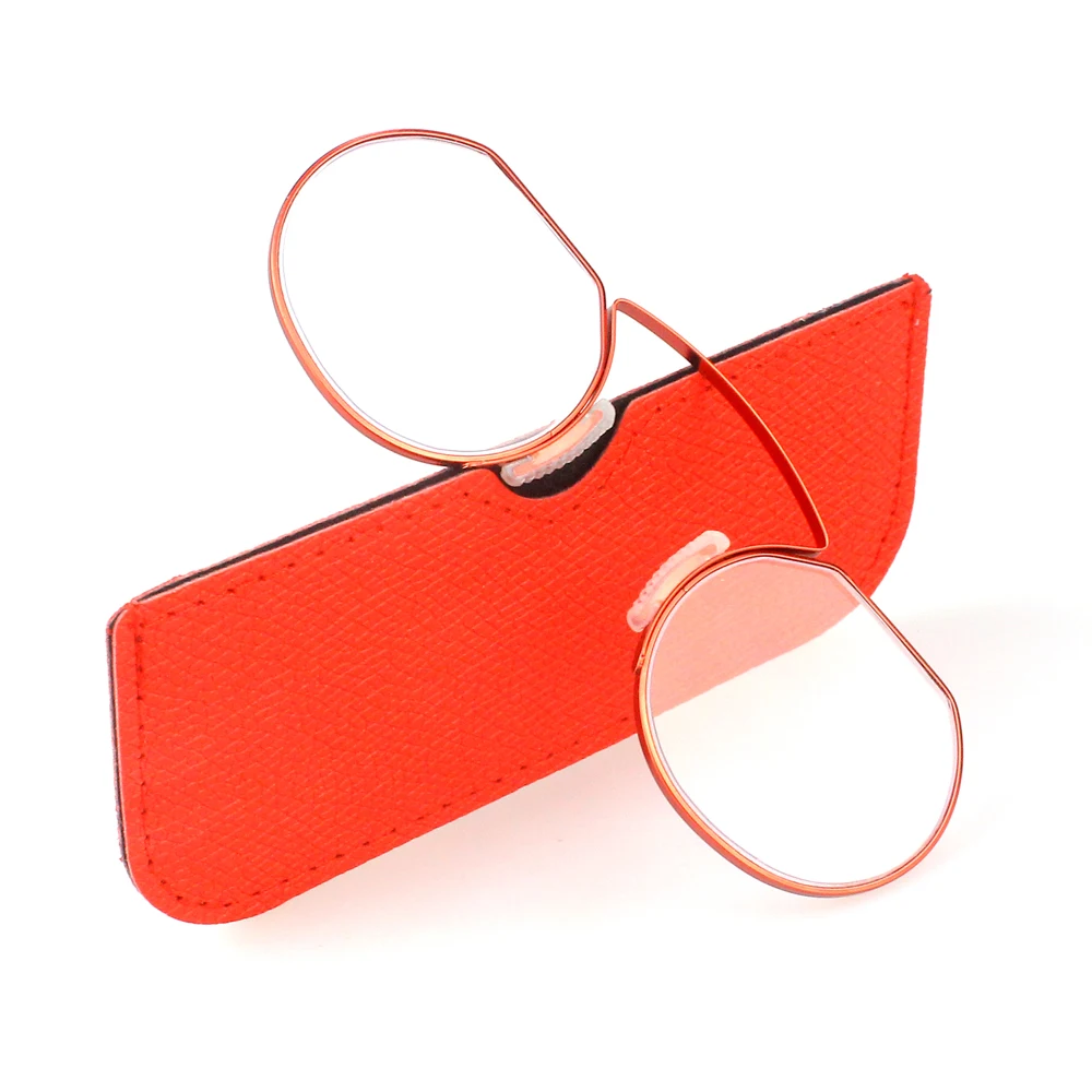 Reading Glasses for Men and Women Clip Nose Portable with Out Temple Presbyopic Glasses Oval Metal High Quality with Case