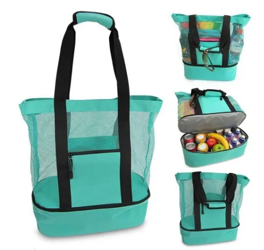

Large Mesh Beach Cooler Bag Outdoor Camping Picnic Storage Bag Drink Food Thermal Cooler Tote Bag Thermal Insulation Lunch Box