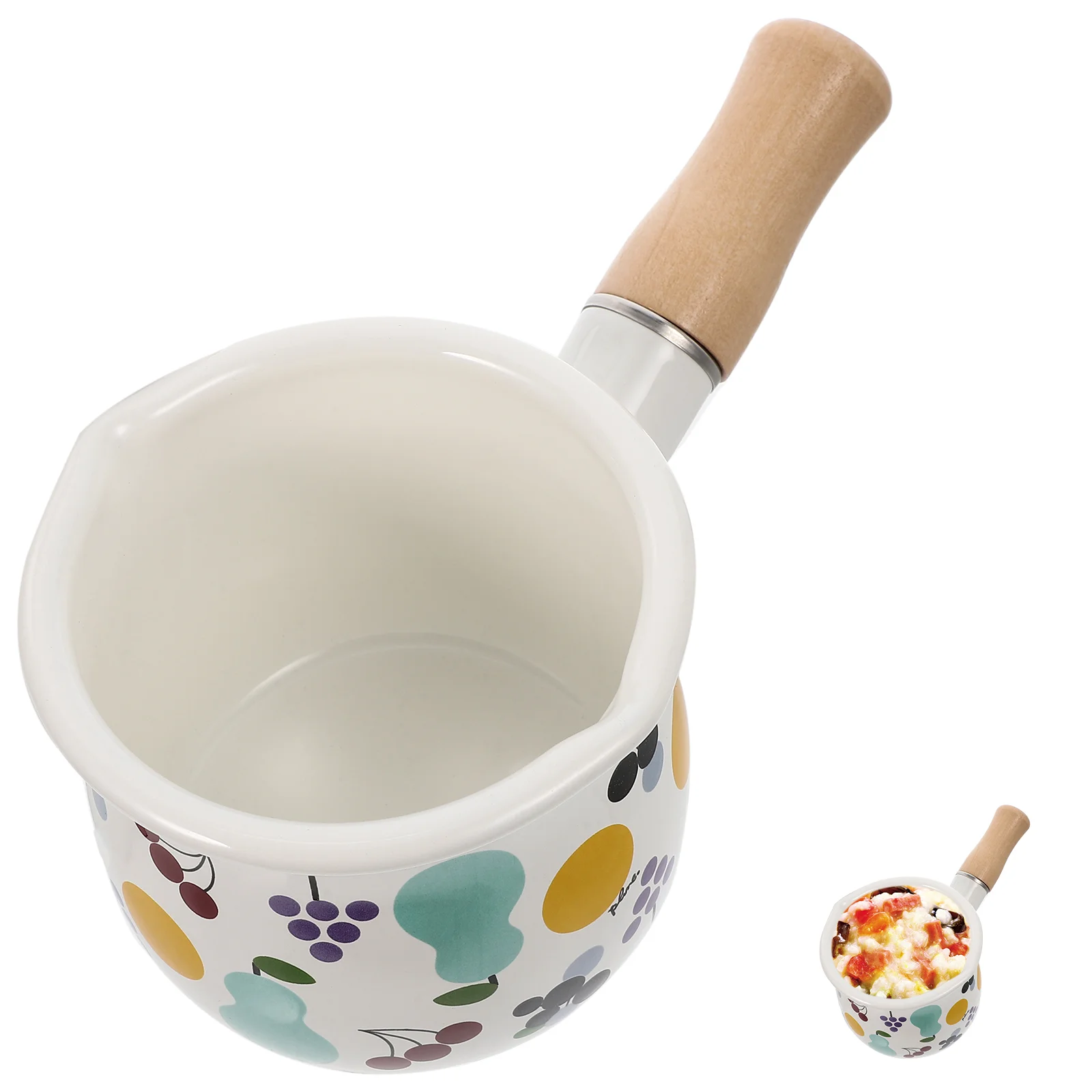 

Enamel Butter Warmer Handle Milk Pot Kitchen Enamelware Anti-scald Milk Pot for Home Random Style