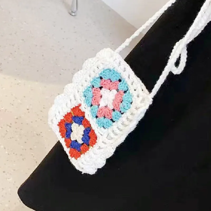 2pcs/Hand woven handbag, daisy bag, key bag, mobile phone bag, zero wallet, convenient storage bag, card bag